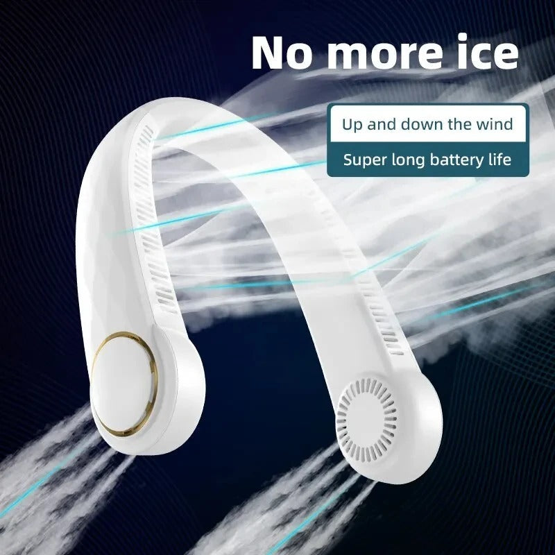 Arctic Air neck fan inside its retail packaging, showcasing product branding and features.