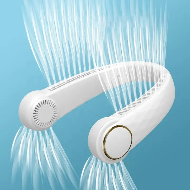 Top-down angle of the neck fan showing air vents and overall build quality.