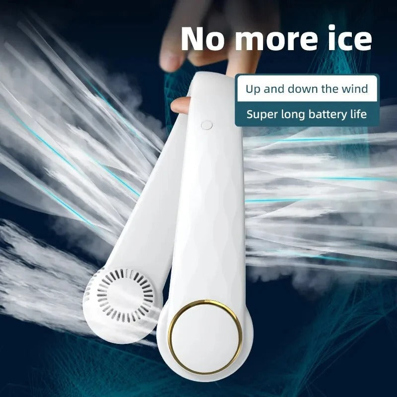 Zoomed-in view of the built-in charging port located on the fan for easy USB recharging.