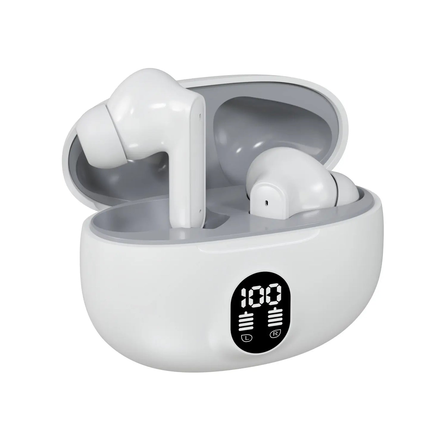 Close-up view of TWS 895B True Wireless Gaming Earbuds in charging case.