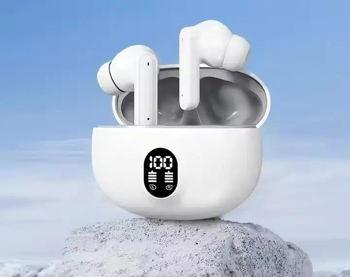 Person wearing TWS 895B True Wireless Gaming Earbuds while gaming.