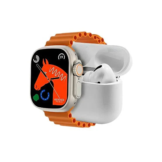I20 Ultra Max Smart Watch with 10-in-1 Box, including 7 straps and AirPods 2.