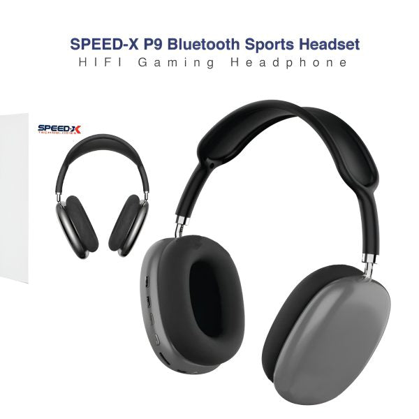 Speed-X P9 Bluetooth Headset (Black) with sleek design and comfortable ear cups.