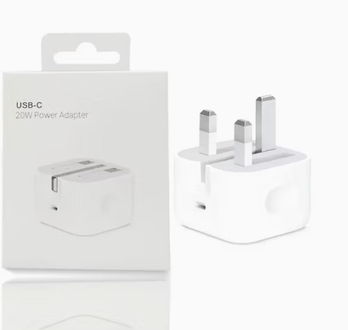 3-Pin 20W USB-C Power Adapter for fast charging of smartphones and tablets.