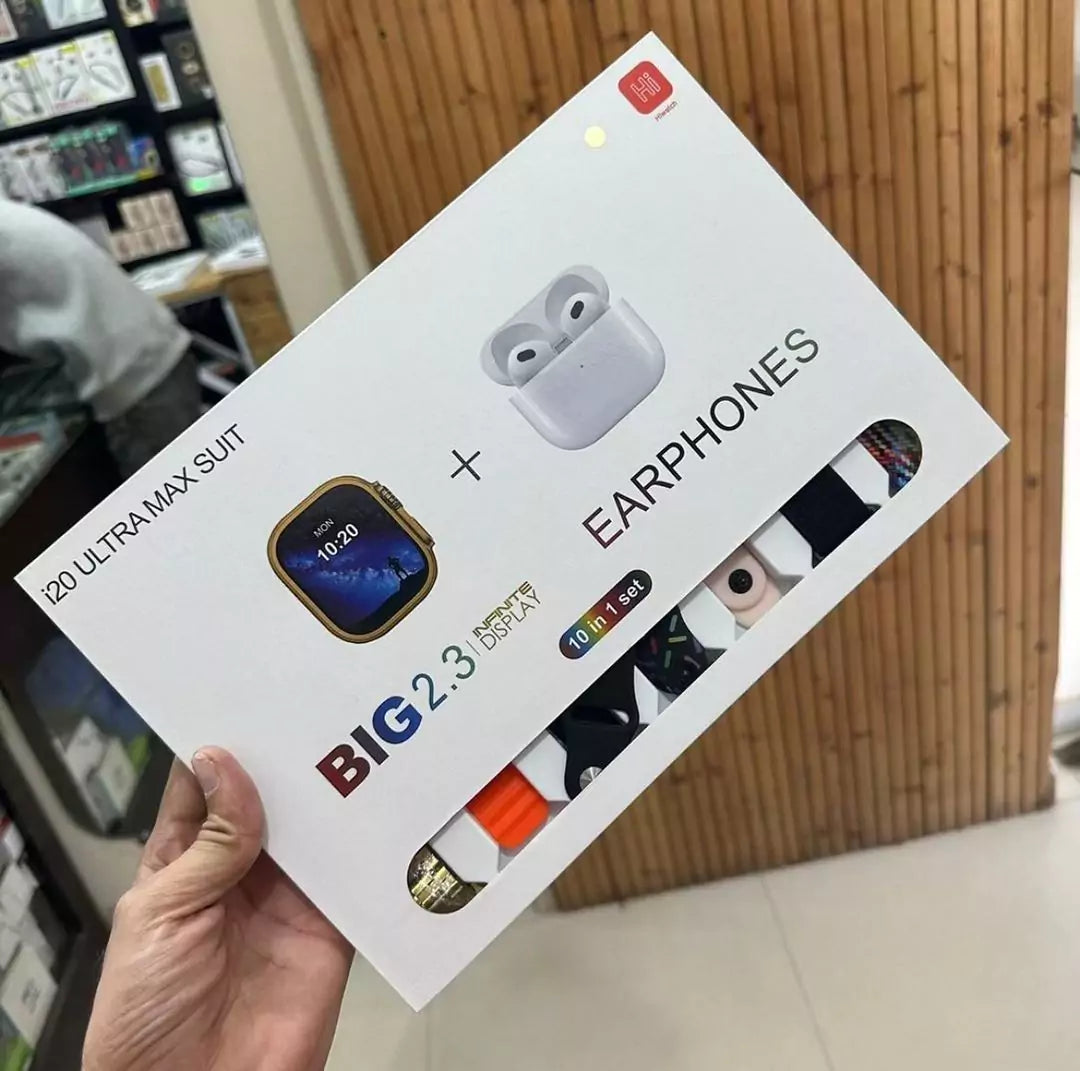 The I20 Ultra Max Smart Watch with a large 2.3-inch display and 7 interchangeable straps.