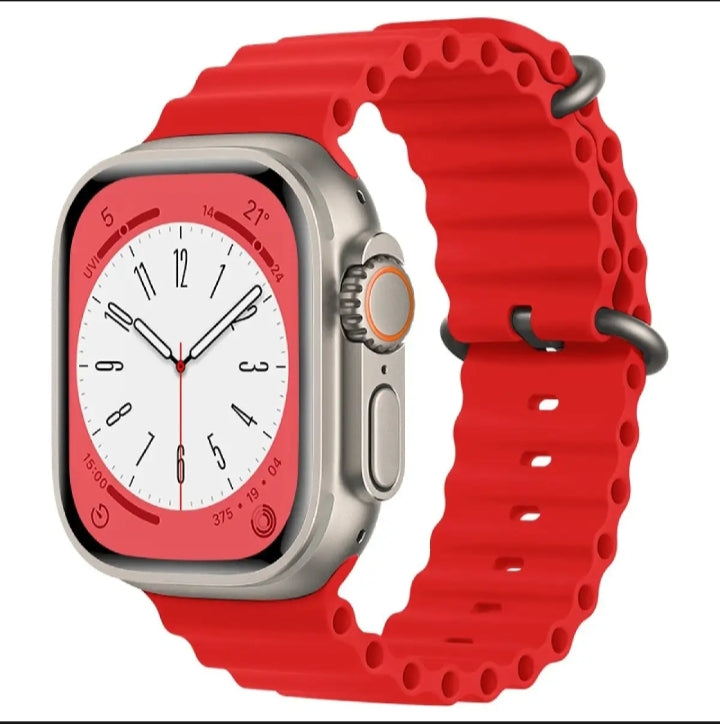 Person wearing the T900 Ultra 2 smartwatch while exercising, tracking heart rate.