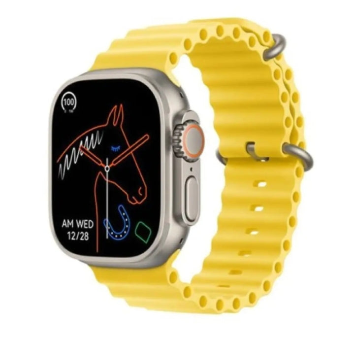 Close-up of T900 Ultra 2 smartwatch display showing notifications and apps.