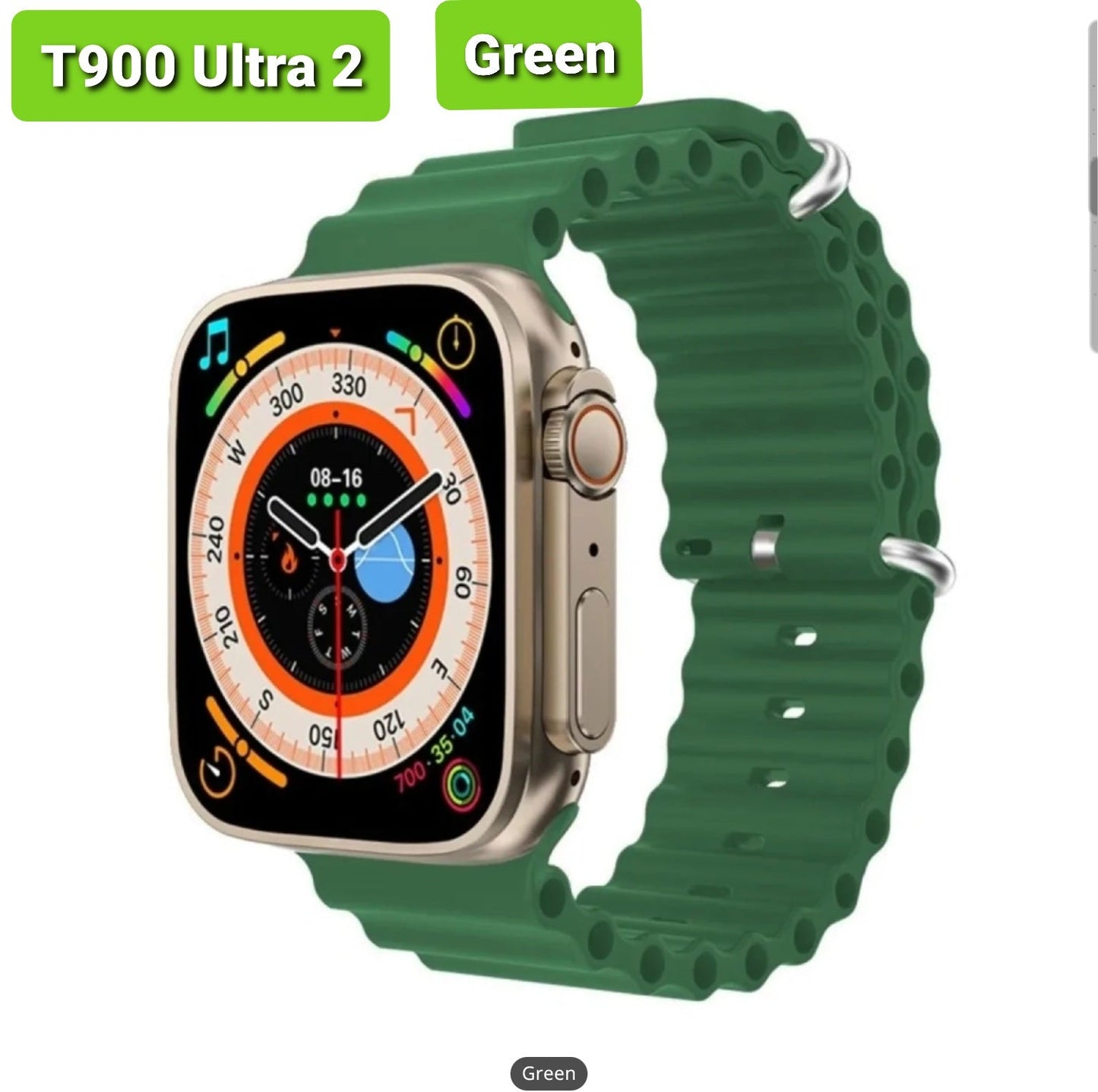 T900 Ultra 2 smartwatch on wrist with a custom watch face displayed.