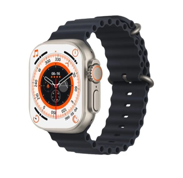 Close-up of T900 Ultra 2 smartwatch display showing notifications and apps.