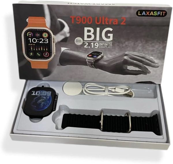 T900 Ultra 2 smartwatch placed on a table with a sleek design view.