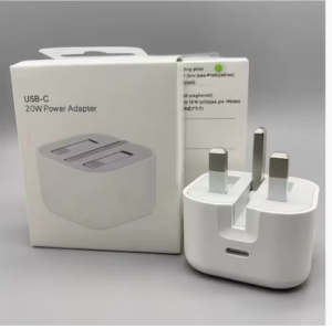 Close-up of the 3-Pin 20W USB-C Power Adapter showing the compact design and USB-C port.