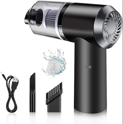 Close-up image of the vacuum cleaner being charged with a USB cable.